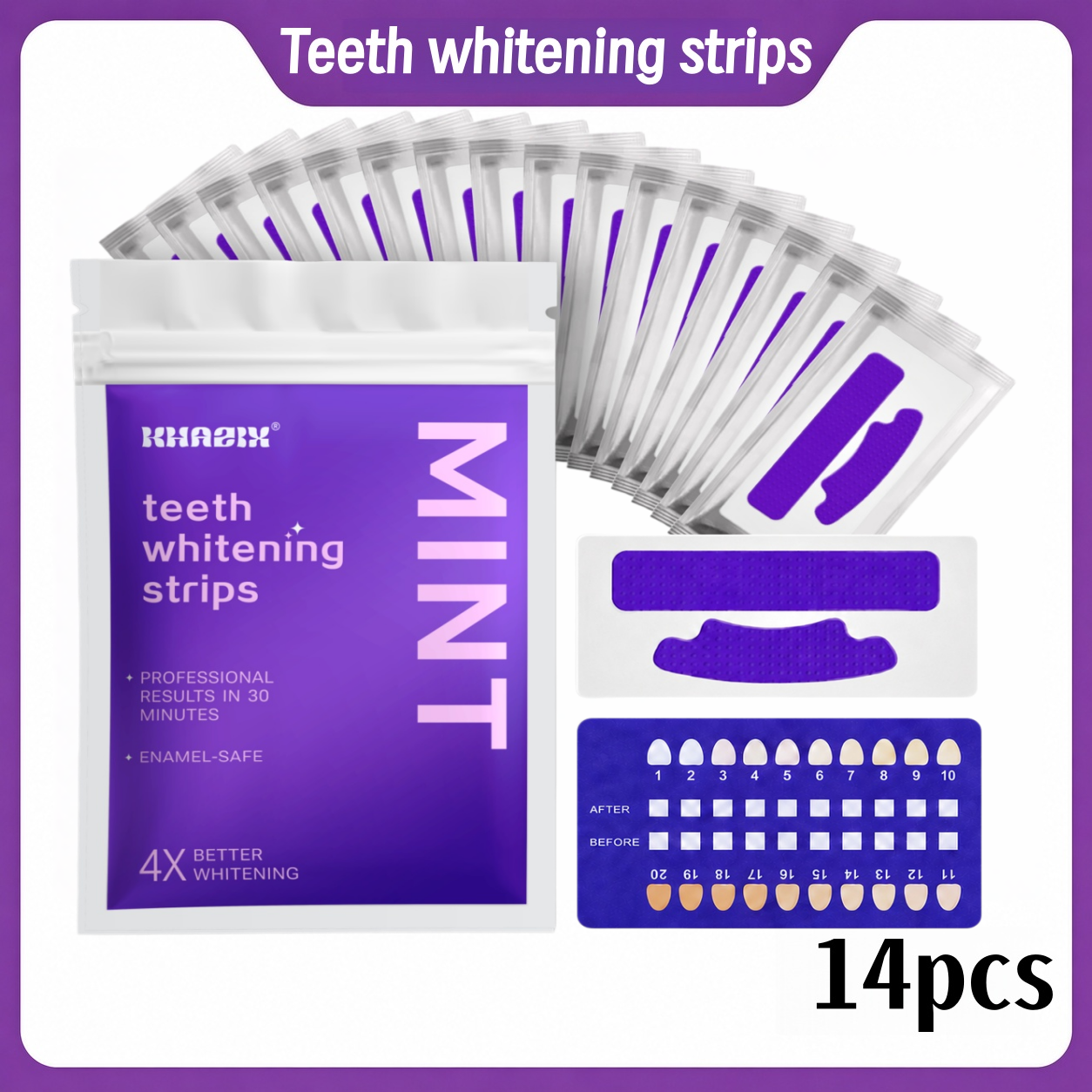 Teeth Whitening Street - 14Pcs Mint Teeth Whitening Strips, Enamel-Safe