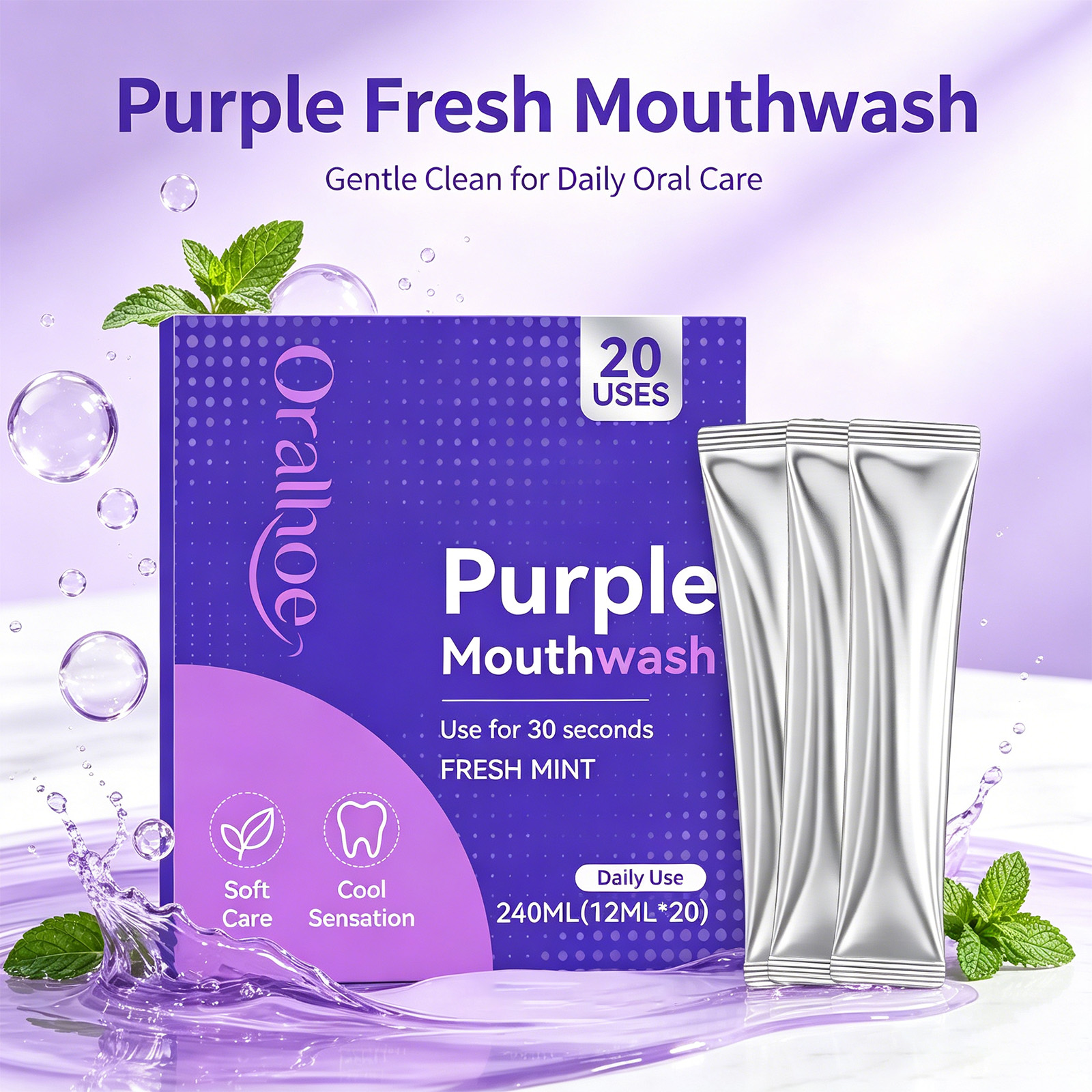 Whitening Mouthwash - 20/40/60 Pieces 240ml Purple Mouthwash Whitening